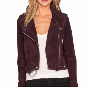 BLANK NYC Morning Suede leather Moto Jacket Burgundy Maroon